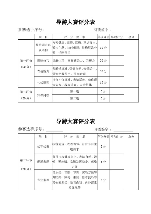 导游大赛评分表