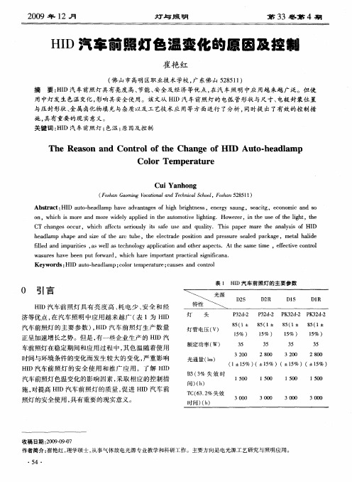 HID汽车前照灯色温变化的原因及控制