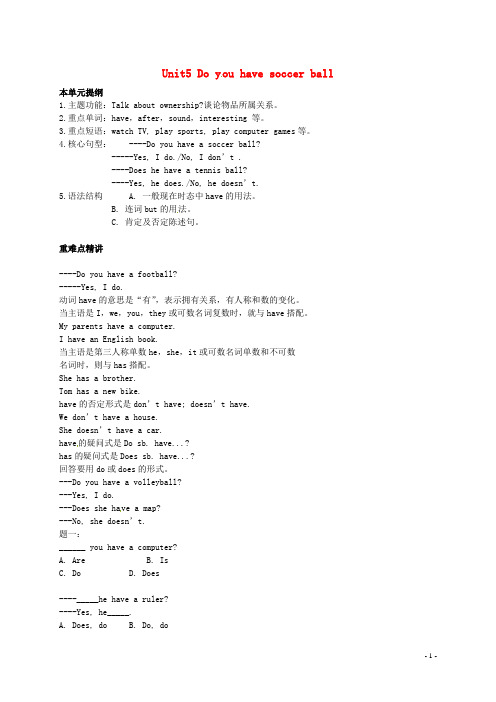 北京市七年级英语上册 Unit 5 Do you have a soccer ball辅导讲义 (新版)人教新目标版