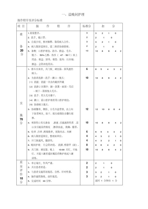 护理操作考试步骤及评分标准