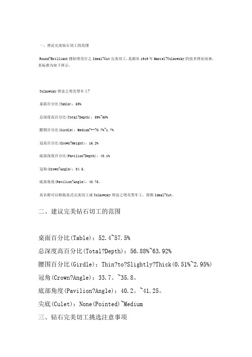 钻石切工分级 钻石切工等级数据