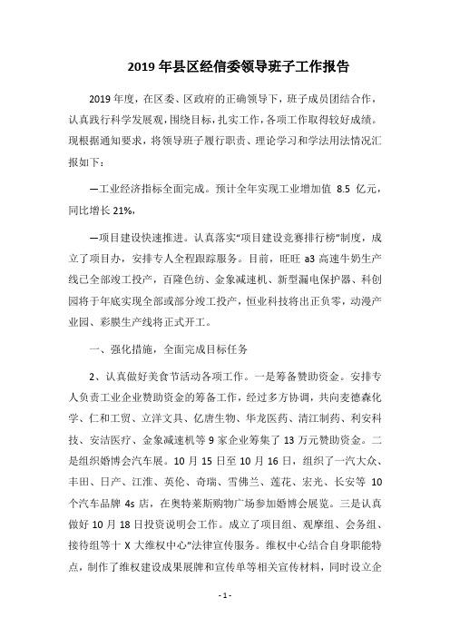 2019年县区经信委领导班子工作报告