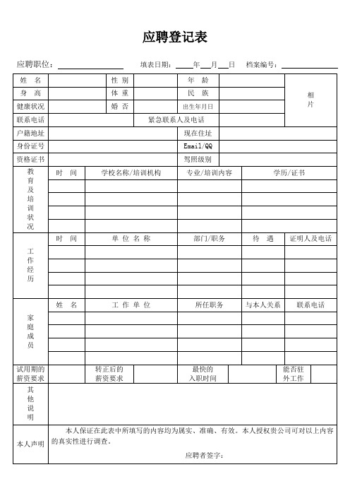实用的HR表格(应聘登记表、录用审批表、转正申请表、离职辞职表、调薪提薪表)