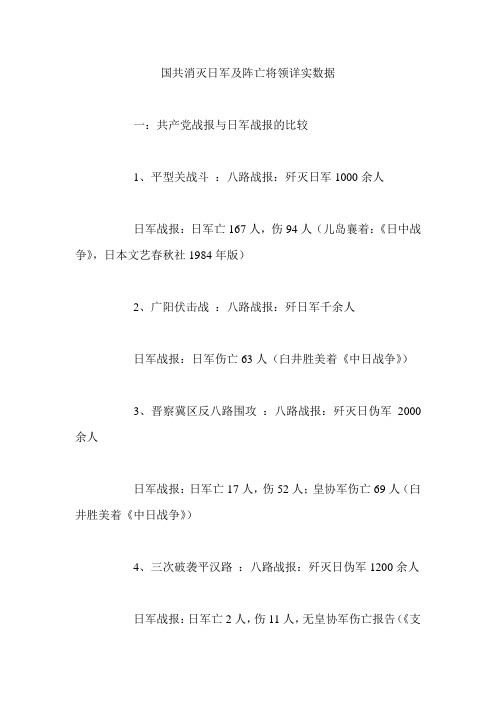 国共消灭日军及阵亡将领详实数据