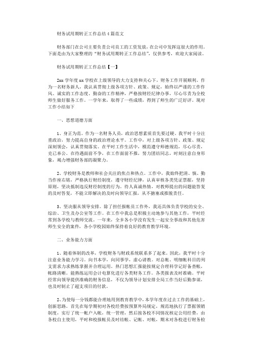 2020年财务试用期转正工作总结4篇范文