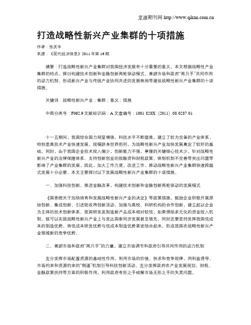 打造战略性新兴产业集群的十项措施