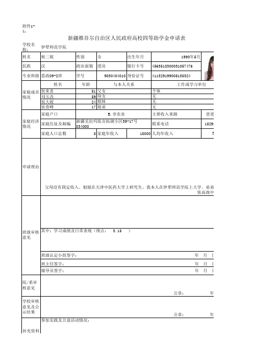 新疆助学金申请表、汇总表