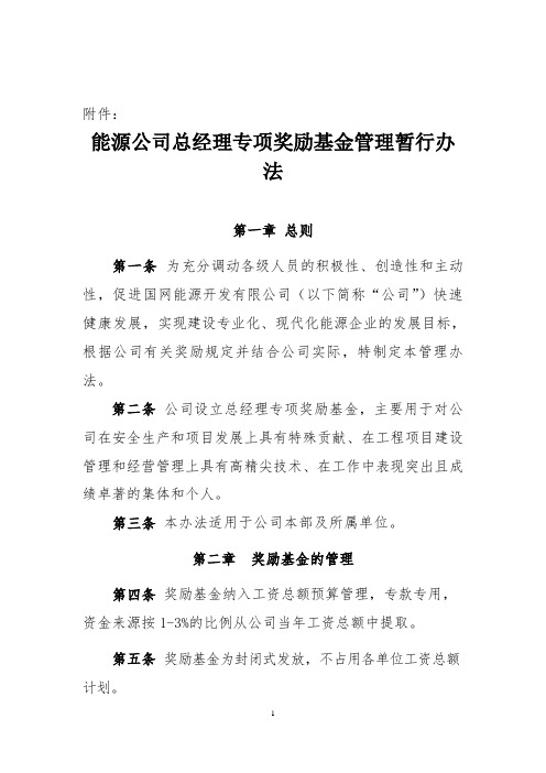 能源公司总经理专项奖励基金管理暂行办法