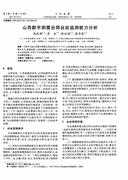 山西数字测震台网台站监测能力分析