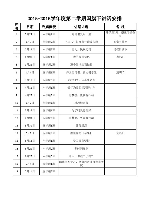 2016上国旗下讲话安排表