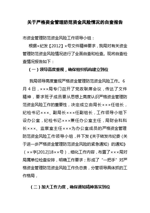 关于严格资金使用管理防范资金风险情况的自查报告