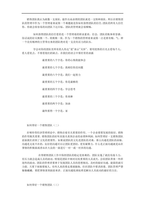 如何带领好一个销售团队