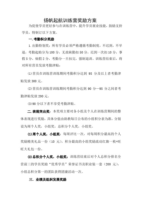 激励方案：扬帆起航训练营奖励方案