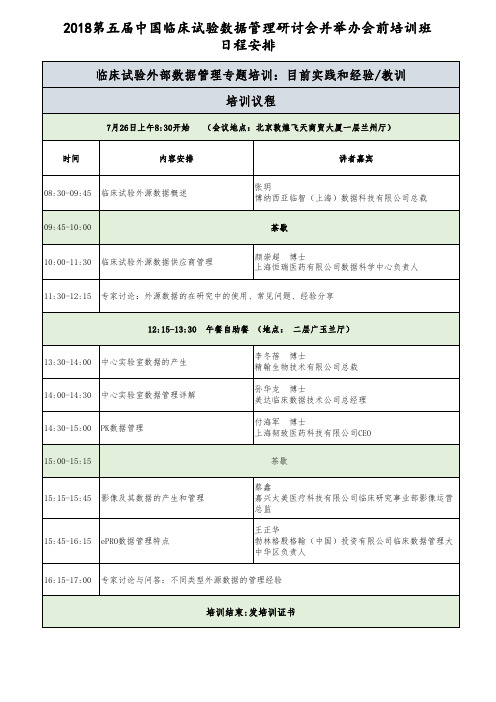 2018第五届中国临床试验数据管理研讨会并举办会前培训班