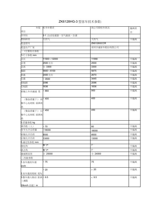 宇通客车技术参数