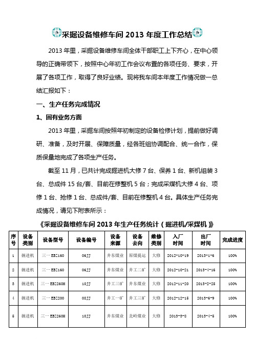 采掘车间2013年度工作总结(定稿)范文