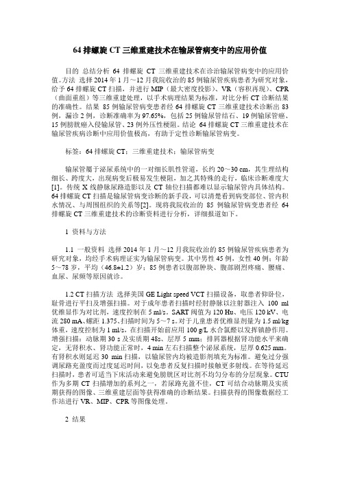 64排螺旋CT三维重建技术在输尿管病变中的应用价值