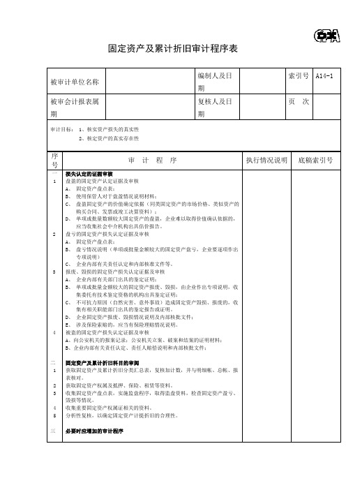 固定资产及累计折旧审计程序表
