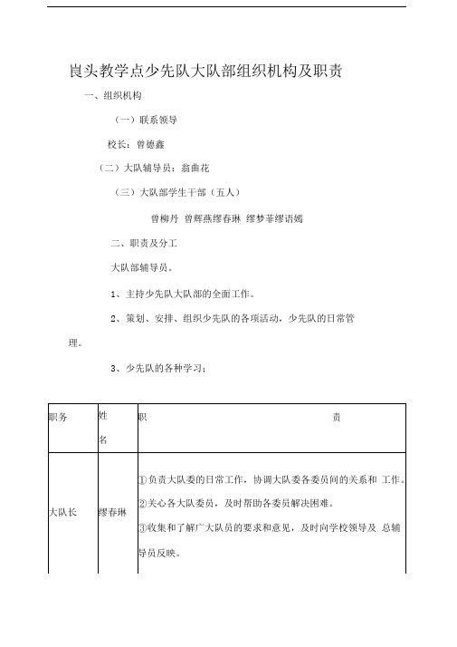 峎头教学点少先队大队部组织机构及职责