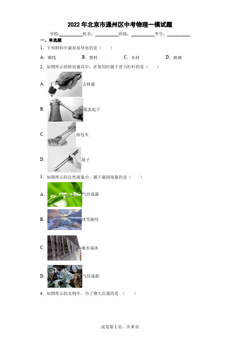 2022年北京市通州区中考物理一模试题(word版含答案)
