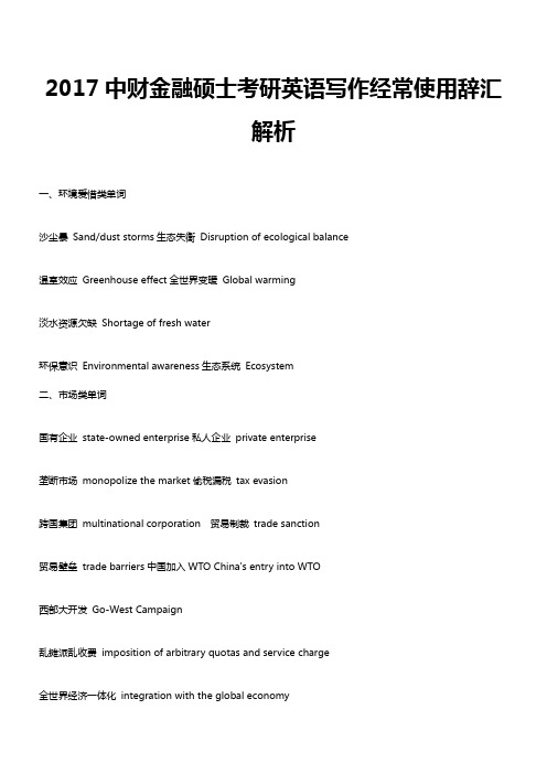 2017中财金融硕士考研英语写作经常使用辞汇解析