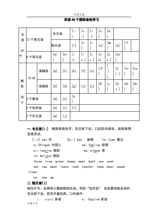 新颖版-英语48个国际音标地总结材料