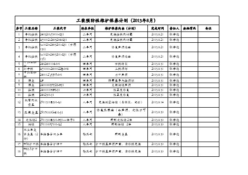 工装预防性维护保养计划