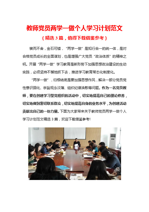 教师党员两学一做个人学习计划范文(精选三篇)