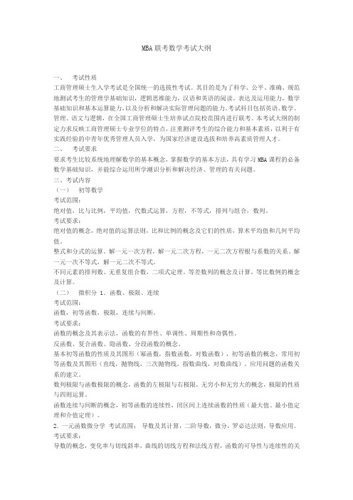在职研究生MBA联考数学考试大纲