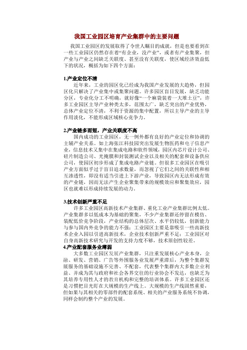 我国工业园区培育产业集群中的主要问题