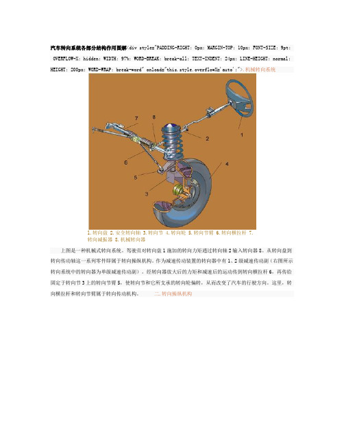 汽车转向系统各部分结构作用图解