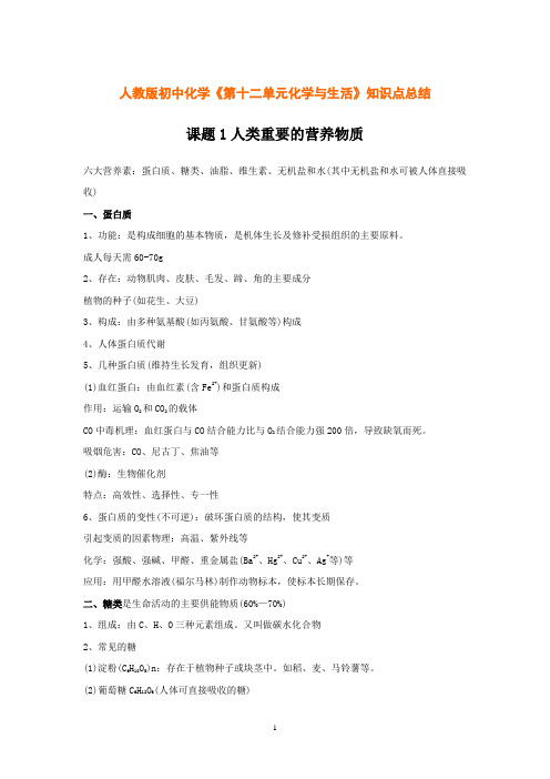 (完整word版)人教版初中化学《第十二单元化学与生活》知识点总结(2),推荐文档