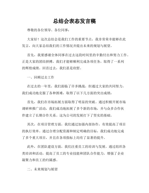 总结会表态发言稿