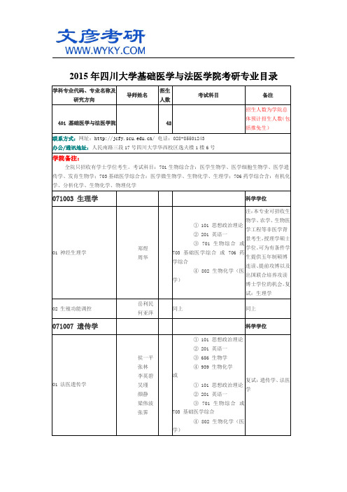 2015年四川大学基础医学与法医学院考研专业目录_四川大学考研网