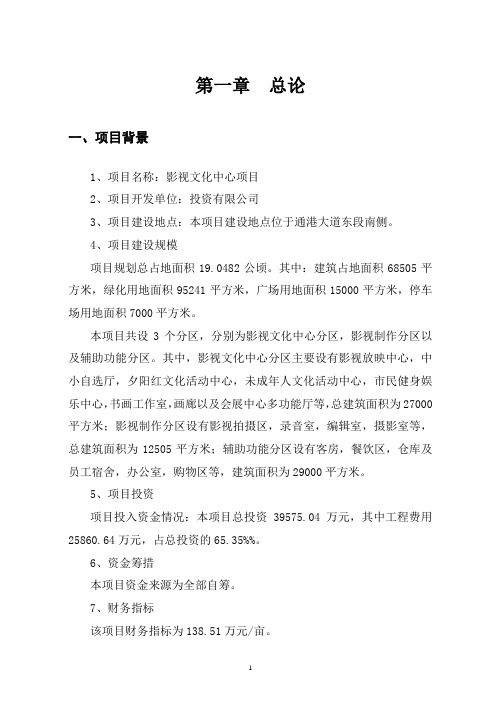 影视文化中心项目可行性研究报告书