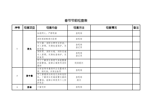 春节节前检查表
