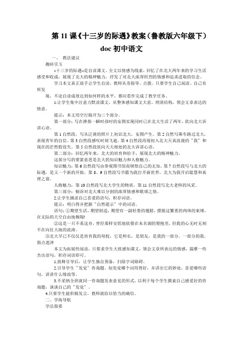 第11课《十三岁的际遇》教案(鲁教版六年级下)doc初中语文