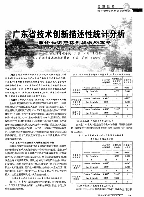 广东省技术创新描述性统计分析——兼论知识产权创造激励策略