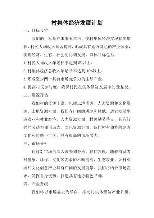 村集体经济发展计划