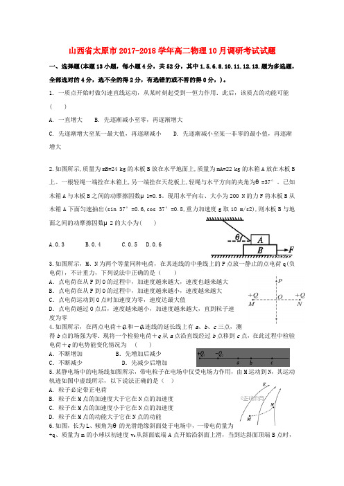 山西省太原市2017-2018学年高二物理10月调研考试试题