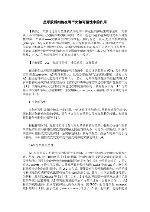 星形胶质细胞在调节突触可塑性中的作用