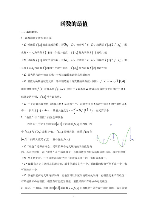 高中数学讲义：利用导数解函数的最值