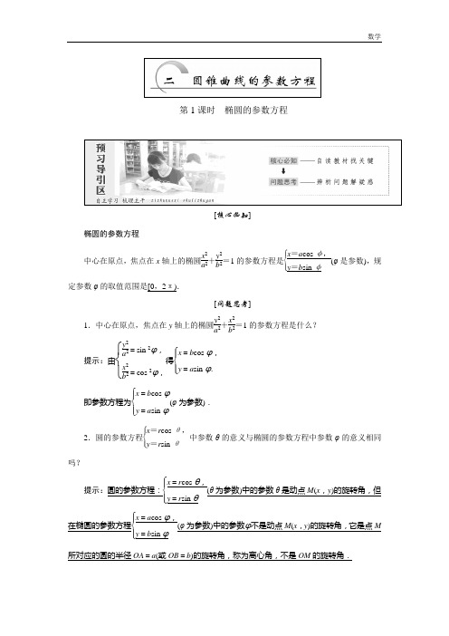 2018-2019学年高中数学人教A版选修4-4创新应用教学案：第二讲第2节第1课时椭圆的参数方程-含答案