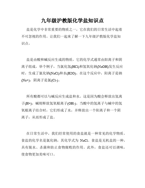 九年级沪教版化学盐知识点
