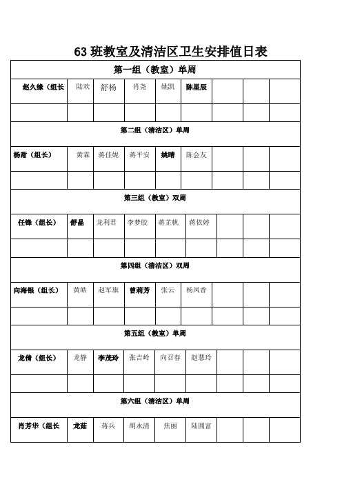 初中班级教室及清洁区卫生值日安排表