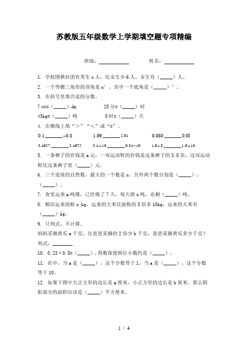 苏教版五年级数学上学期填空题专项精编