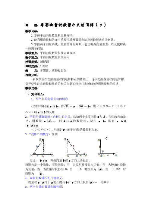 平面向量的数量积及运算律精选