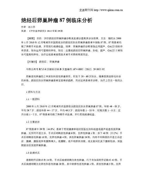 绝经后卵巢肿瘤87例临床分析