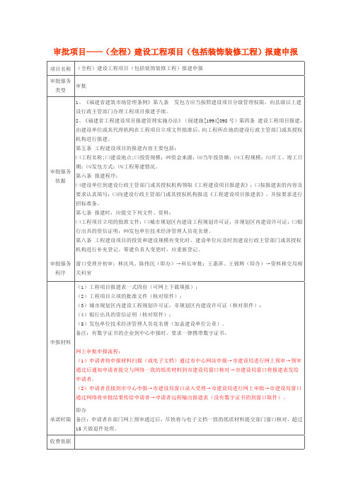 建设工程项目(包括装饰装修工程)报建申报