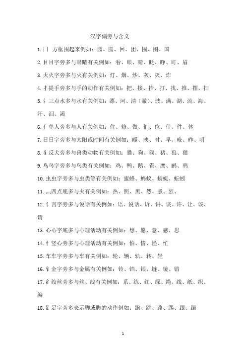 汉字偏旁与含义